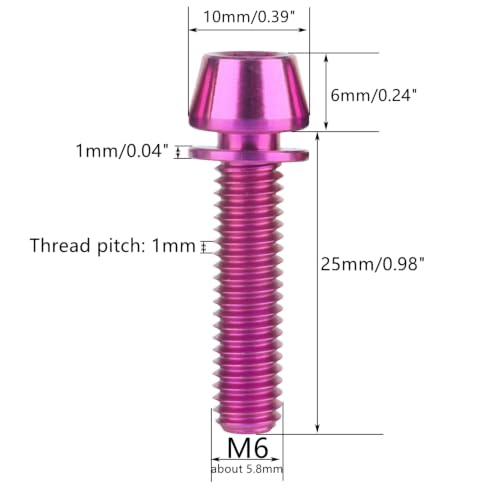 Image of 4Pcs Titanium Bolt M6x25mm Allen Hex with Washers Screw (Purple) | Grade 5 Titanium Bolt,Corrosion Resistant,High Strength to Weight,Non Magnetic,Lightweight Construction