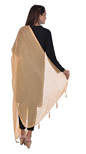 Image of YOUTHQUAKE Soft Chiffon Dupatta with Golden Foil Print & Tassels for Women & Girls