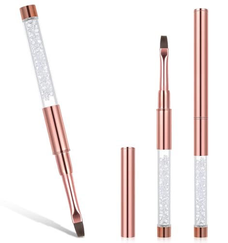 2Pcs Hard Gel Brushes for Nails, Oval Acrylic Nail Brush for Hard Gel with Rhinestone Handle, Professional Nail Art Tools for Builder and Acrylic Nails, Blink Handle Design