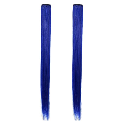 Image of Reusable Coloured Hair Streaks Extensions For Women Hair Coloured Hair Extension For Girls Set of 2 Pcs (Royal Blue)