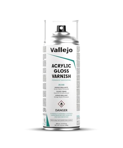 Vallejo Vernis Acrylique Brillant 400 Ml - Protection Durable et Flexible pour Peintures Acryliques et Huiles - Vernis Transparent en Spray