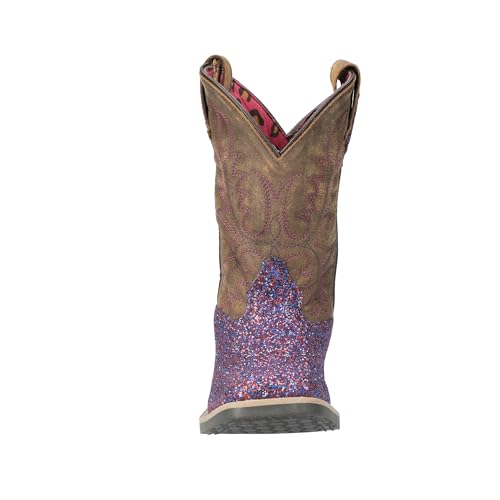 Image of Smoky Mountain Boots Girls' Ariel Western Boot, Little Kid, Purple Glitter /Brown Distress, Medium, Size 12 US