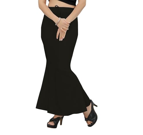 Image of Women's Polyester Blend Shapewear Patticoat Fishcut Flare Pattern Stretchable Drawstring Waist Maxi Length and Slim Fit Body Shaper Peticoat for Saree Daily Use Peticoat