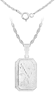 Tuscany Silver Women's Sterling Silver Large Rectangle Engraved Locket Pendant and Rope Chain of 56cm/22"