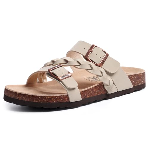Image of KIDMI Women's Cork Footbed Sandals with Arch Support Comfortable Slip-On Slide Sandals With Adjustable Buckle for Summer