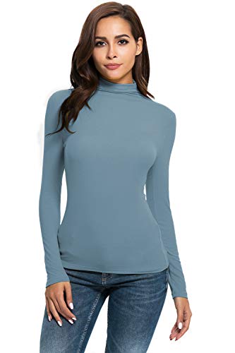 Womens Long Sleeve Mock Turtleneck Stretch Fitted Underscrubs Layer Tee Tops