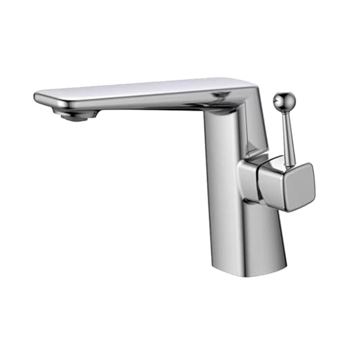 Robinet de lavabo mitigeur salle de bains en laiton argenté un trou poignée unique eau chaude