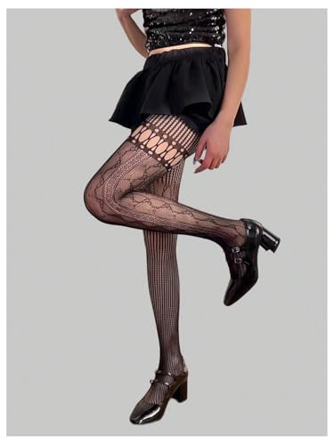 Milumia Women's Hollow Out Fishnet Pantyhose Knitted Patterned Gothic Tights2