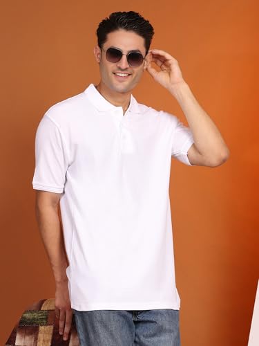 Image of Men's 100% Cotton Polo T-Shirt - Solid Plain Short Sleeve Tee with Classic Collar for Everyday Casual & Smart Wear