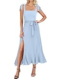 ANRABESS Women's Elegant Midi Formal Dress Square Neck Ruffle Split Shoulder Tie Bridesmaid Dresses 2024 Summer Trendy Wedding Guest Cocktail Beach Party Dresses 893qianlan-L