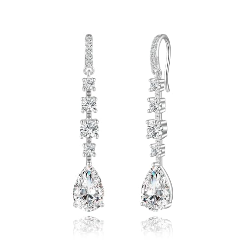ALEXCRAFT Pendientes Colgantes Zirconia de Plata 925, Pendientes Largos Cristal, Brillantes, Elegantes, Pendientes de Gancho, Colgantes de Diamantes, Compromiso, Boda, Regalo de joyería para Mujer