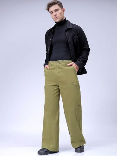 Image of The Indian Garage Co Men Loose Wide Leg Solid Mid-Rise Cargo Trousers