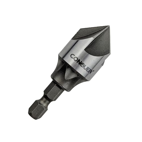 CONQUER Tools 5 Flute Metal Countersink Drill Bit, 87 Degree for 1/4'' Hex Shank Fit 1/8'-3/4'(3mm-19mm), Burr Removal, Deburring Beveling Chamfer Tool, Holes Shaping Trimming, Inner/Pipe Reamer