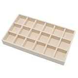 Funstreet Velvet Jewelry Organizer Trays Beige Stackable Jewelry Storage Display Tray with Removable Dividers, 18 Grids