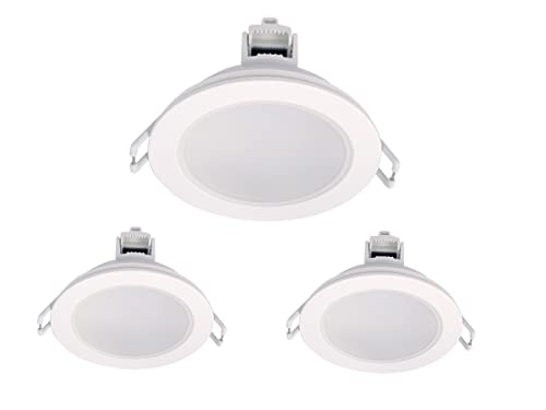 3 faretti LED da incasso per cartongesso, dimmerabili con dimmer triac, 220 V 5 W 550 Lumen, Ø 87 mm x 37 mm, foro 70 mm, impermeabile IP65, attacco rapido (bianco, bianco neutro 4000K)