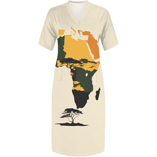 Image of Plus Size Maxi Dress for Women Short Sleeve V Neck Casual Loose Sundress with Pockets