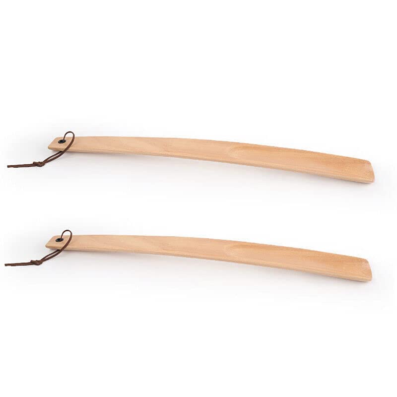 GenericNatural Wooden Shoe Horn, 38cm Durable Long Handle Comfortable Shoe horn, Flexible Stick Eco-Friendly, (2PCS)