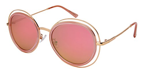 Oval Shaped Cut Out Sunglasses with Flat Colored Mirror Lens 3305-FLREV