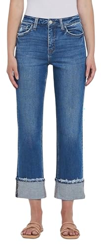 VERVET Women's Victoria High Rise Cuffed Straight Jeans