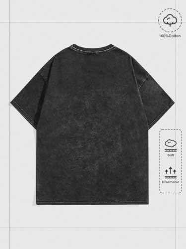 QJQ Men's Letter Graphic Tees Short Sleeve Crewneck T Shirts Y2K Vintage Drop Shoulder Baggy Streetwear Tops2