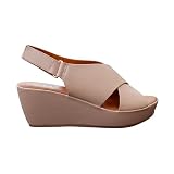 CIARA LONDON Ladies Slip On Mid Heel Wedge Casual Summer Sandals, Hook & Loop, Slingback, Open Toe, Nude UK 7