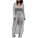 HANMAX Women's Tracksuit Winter Autumn Knitted Long-sleeved Blazer Coat Tank Long Pants Three Piece Sets Outfit Light Gray