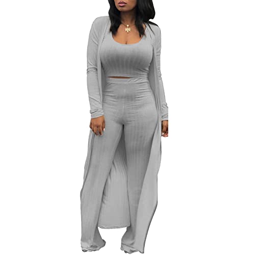 Image of Women's 2 Piece Outfits Set Ribbed Short Sleeve Casual Crop Top Wide Leg Pants Suit Set