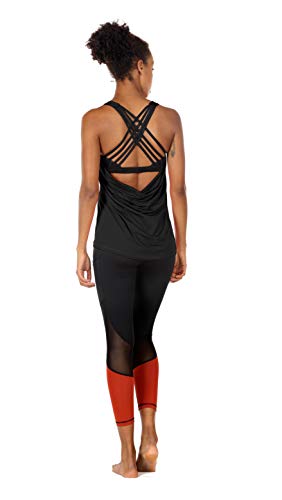 icyzone Damen Sport Tops mit Integriertem BH - 2 in 1 Yoga Gym Shirt Fitness Training Tanktop (M, Black)