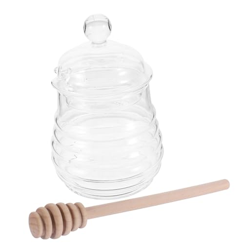 GLEAVI 1 Set Glass Honey Pot with Lid and Dipper Transparent for Home Versatile Kitchen Storage Keeps Food Fresh and Clean