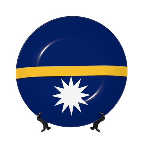 Assiettes décoratives en porcelaine anglaise avec support, drapeau Nauru, assiette ronde pour cuisine, salle à manger, armoire à vin, décoration d'intérieur, 20 cm