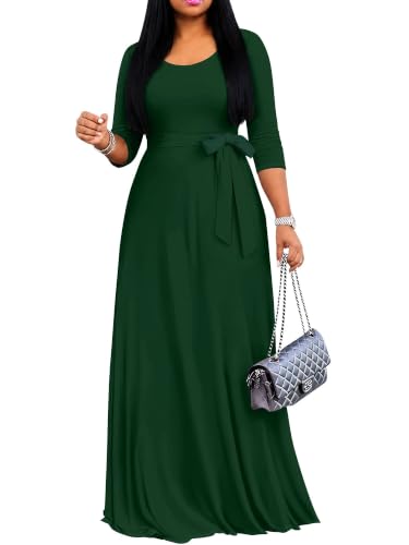 Image of PinkPatty Women's Plus Size V Neck 3 /4 Sleeve Boho Maxi Dress with Pockets