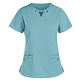 uniformes de enfermeria para hombres  Señoras De Manga Corta con Cuello En V Ropa Protectora De Color SóLido, Ropa De Enfermería, Blusas De Uniforme De Trabajo, Camisetas(A,L)