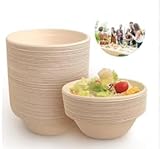 Coztie 100 Stück Einweg Suppenschalen, 500 ml Suppenteller Einweg, Biologisch Abbaubar und Kompostierbar Suppenschalen Einwegs für BBQs Party und Picknick Pappschüsseln Rohfarben