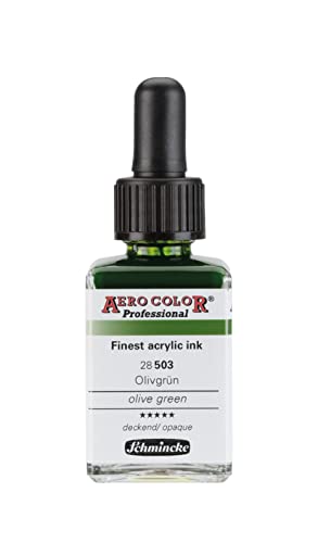 Schmincke - AERO COLOR® Professional, Olivgrün, 28 ml, 28 503 023, feinst-flüssige, farbstarke Acrylfarbe für Acrylmalerei, Airbrush, Mixed Media