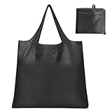 Tandoler Large Foldable Shopping Bag, Reusable Grocery Bag, Used for Shopping. Reusable Handbag Weighing Up to 50 Pounds, Nylon Tote Bag, Washable,Waterproof(Black)