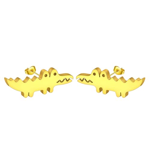 Petites boucles d'oreilles en forme de crocodile en acier inoxydable minimaliste Krokodil Ohrringe pour femmes et hommes bijoux animaux cadeau, Acier inoxydable