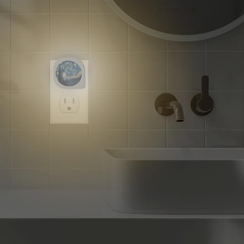 Image of Starry Night Oil Painting Night Light Plug into Wall,Night Lights with Dusk to Dawn Sensor 0.5W Night Light for Boys Girls Men Women Home Decor