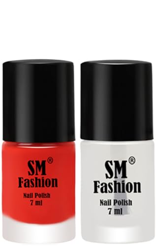 Image of Long Lasting Nail Polish | Nail Paint Combo 7 ml Each) - Set of 2 Fire Orange-Top Coat