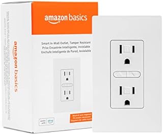 Amazon Basics Smart In-Wall Outlet with 2 Individually Controlled Outlets, Tamper Resistant, 2.4 GHz Wi-Fi, Works with Alexa