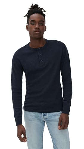 REIGNING CHAMP Men's 1x1 Slub Slim Henley, Navy, M