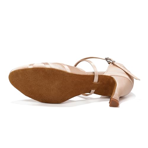 Ballroom Salsa Dance Shoes for Women Latin Satin Closed Toe Dancing Heels 3 Inch Heel Suede Sole2