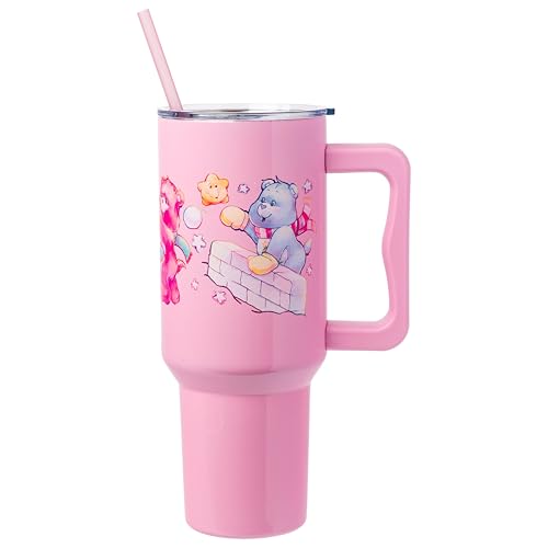 Silver Buffalo Care Bears Christmas Cuties Winter Fun Featuring Good Luck Bear, Cheer, and Christmas Wishes Bear Stainless Steel Tumbler with Handle and Straw, Fits in Standard Cup Holder, 40 Ounces