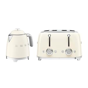Smeg 50’s Style Retro Range Breakfast Set, 0.8L 1400W Mini Kettle and Multi-Functional Control 4-Slice 2000W Toaster, Cream, KLF05CRUK/ TSF03CRUK