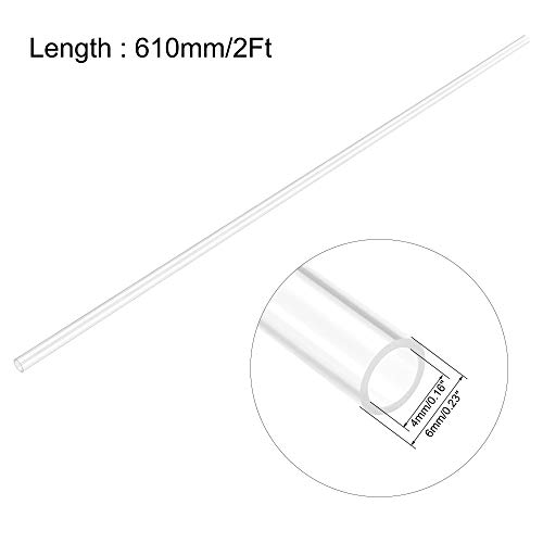 Image of uxcell 2pcs Clear Rigid Tubing 4mm(5 /32'') ID x 6mm(1 /4'') OD x 2Ft Length Round Plastic Polycarbonate Tube