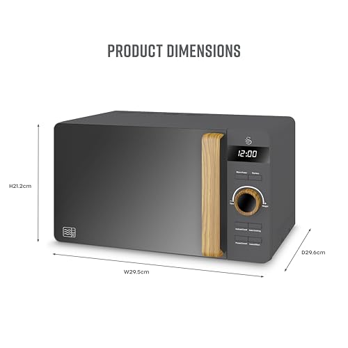 Swan SM22036LGRYN Nordic Digital Microwave with 6 Power Settings, 60 Minute Timer, LED Display and Defrost Mode, 20L, 800W, Grey, Model and Color May Vary