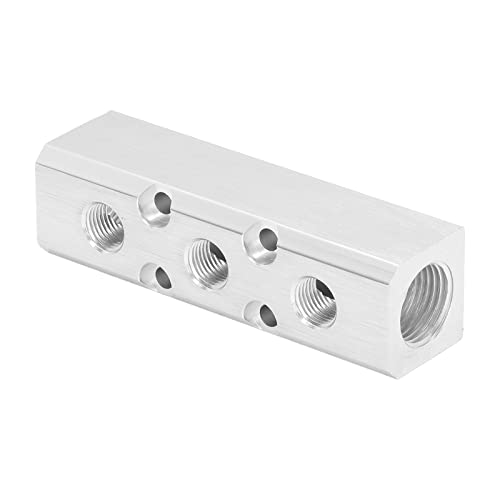 Cosiki Collecteur Pneumatique en Aluminium, Connecteur de Bloc de Distribution d'Air, Collecteur de Sortie G1/2 d'entrée G1/4 avec compatibilité des Compresseurs et des Pompes à Air, Idéal pour