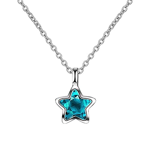 Collier petite étoile en argent 925 anti-allergie cristal bleu océan