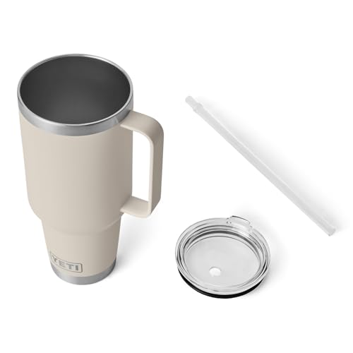 Image of YETI Rambler 42 oz Tumbler with Handle and Straw Lid, Travel Mug Water Tumbler, Vacuum Insulated Cup with Handle, Stainless Steel, Cape Taupe
