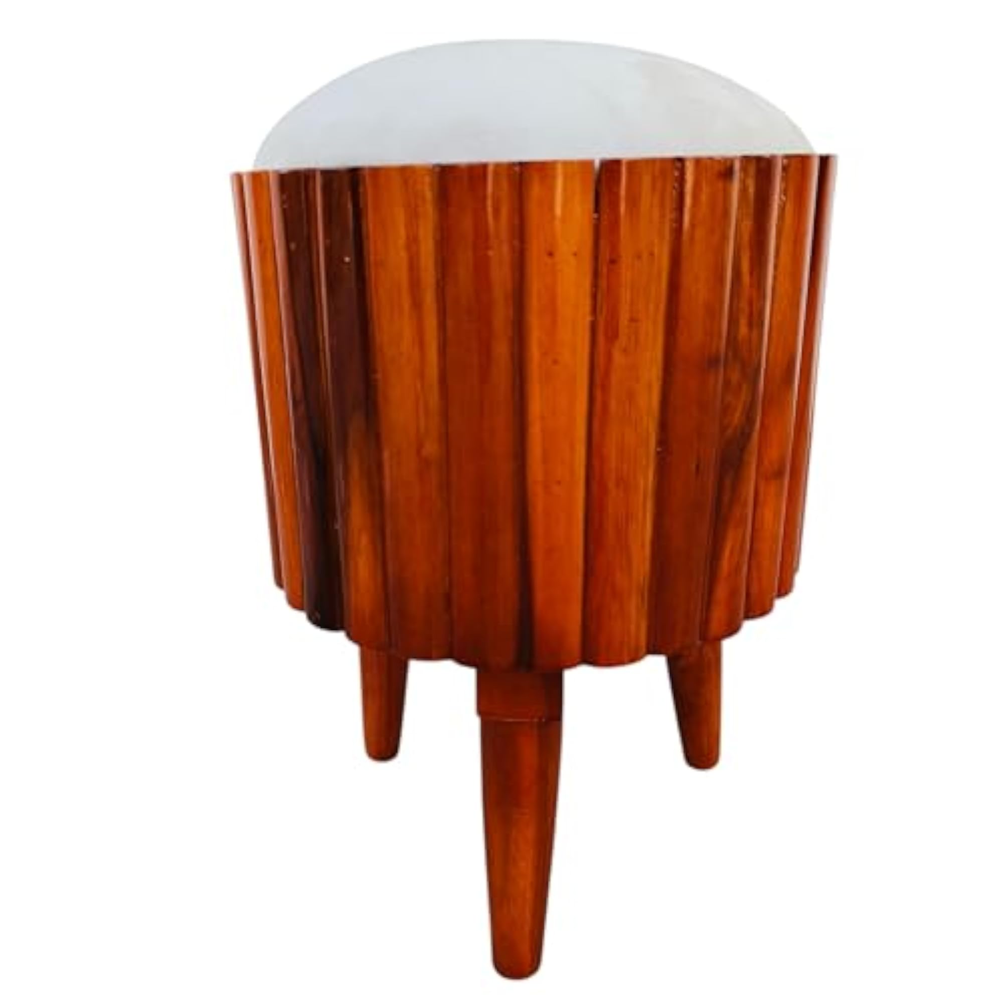 Vintage Wooden Accent Stool with Slatted Barrel Design
