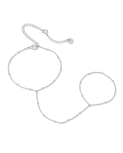 Image of PAVOI 14K Gold Plated Hand Chains for Women - Adjustable Hand Chain Bracelet and Ring - Trendy Gold Handchain Bracelet Stack Summer Jewelry - Beads, Pearl, and Cubic Zirconia Body Jewelry